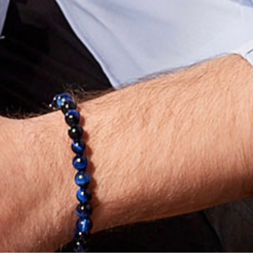 NWT UNISEX BLUE TIGER EYE BEADED ADJUSTABLE TO FIT OTTO MEN AND WOMEN - Picture 2 of 13